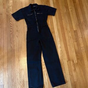Black Short Sleeve Denim Jumpsuit